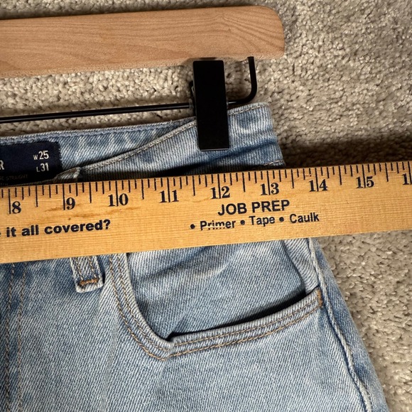 Hollister Womens 1 High Rise Straight Leg Distressed Light Denim Mom Jeans 25x31 - Picture 2 of 10